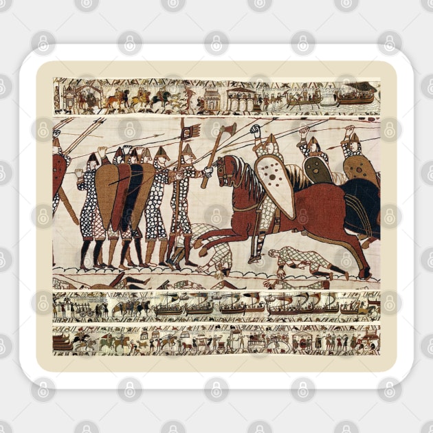 THE BAYEUX TAPESTRY ,BATTLE OF HASTINGS ,NORMAN KNIGHTS COMBATTING HORSEBACK Sticker by BulganLumini